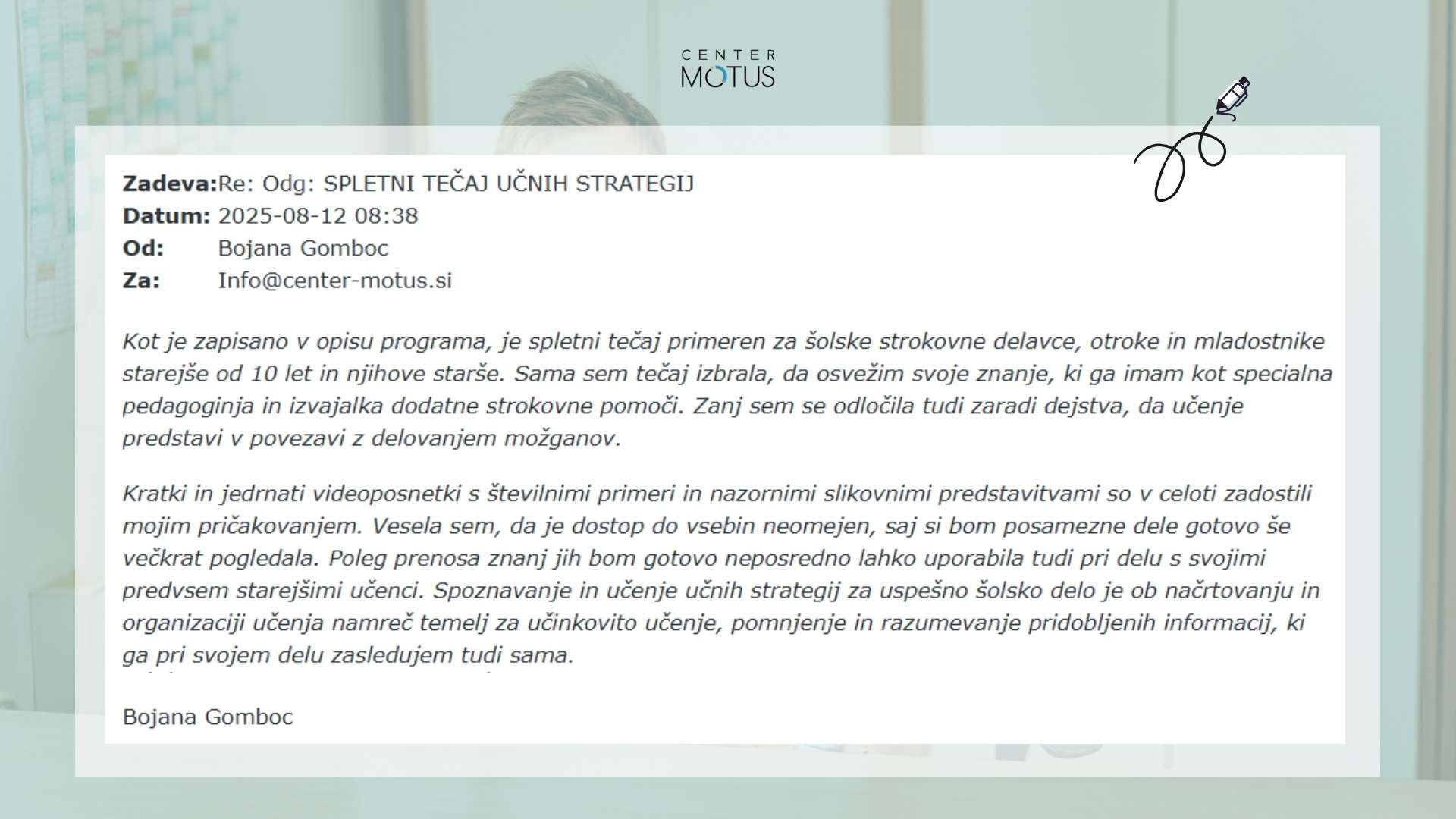 pohvala spletnega tečaja