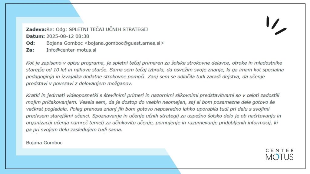 Spletni tečaj o učnih strategijah, mnenje učiteljev